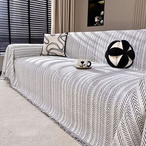 Boho Geometric Chenille Couch Cover 71x102 Beige Sofa Slipcover Pet Protector